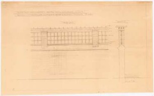 Garten von Langen, Köln: Pergolaartiger Aufbau der Mauer: Ansicht, Schnitt 1:20