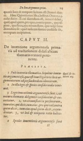 Caput II. De inventione argumentosa primaria ad tractationem didascalicam thematis oratorii pertinente.