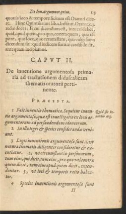 Caput II. De inventione argumentosa primaria ad tractationem didascalicam thematis oratorii pertinente.