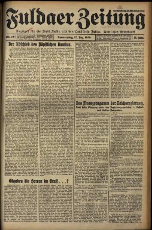 Erste Ausgabe vom Donnerstag, den 12. Dezember 1929.
