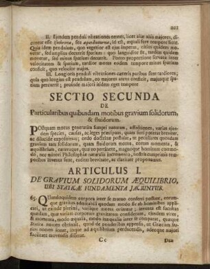 Sectio Secunda. De Particularibus quisbusdam motibus gravium solidorum, & fluidorum.