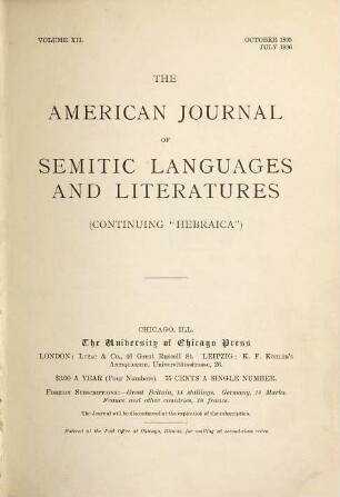 The American journal of Semitic languages and literatures. 12. 1895/96