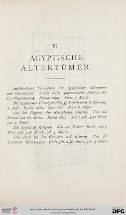 III. Ägyptische Altertümer