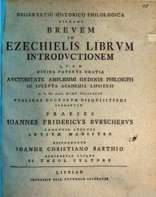 Diss. hist. philol. sistens brevem in Ezechielis librum introductionem