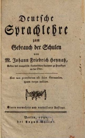 Deutsche Sprachlehre : zum Gebrauch der Schulen