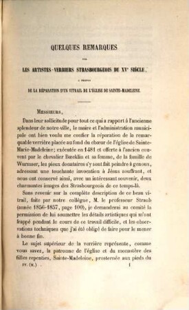 Bulletin de la Société pour la Conservation des Monuments Historiques d'Alsace, 4. 1860/61, P. 1