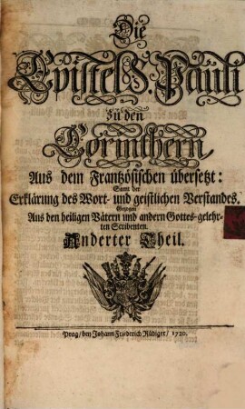 Die Auslegung der Episteln S. Pauli ..., 2. Zu den Corinthern