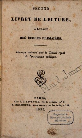 Second Livret de lecture : à l'usage des écoles primaires