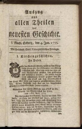 I. Nachl. Coburg, den 4. Jan. 1755.