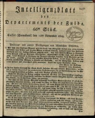 66tes Stueck, (Sonnabend) den 25ten November 1809