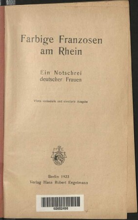 Farbige Franzosen am Rhein : ein Notschrei deutscher Frauen