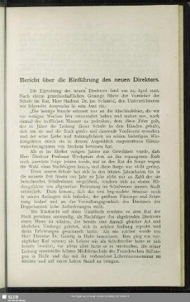 Bericht über die Einführung des neuen Direktors