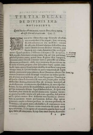 Tertia Decas de Divinis Emanationibus.