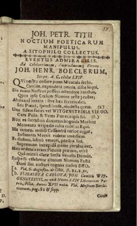 Joh. Petr. Titii Noctium Poeticarum Manipulus, A Sitophilo Collectus
