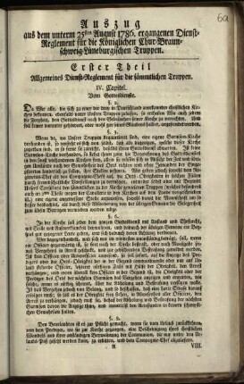 Auszug aus dem unterm 25sten August 1786. ergangenen Dienst-Reglement für die Königlichen Chur-Braunschweig-Lüneburgischen Truppen