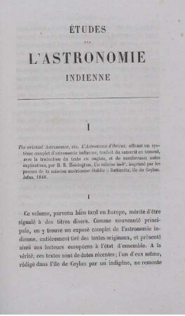 Études sur L´astronomie Indienne.