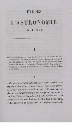 Études sur L´astronomie Indienne.