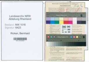 Entnazifizierung Bernhard Ricken , geb. 04.01.1877 (Arbeiter)