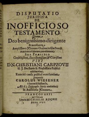 Disputatio Iuridica De Inofficioso Testamento