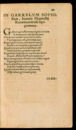 In Garrulum Sophistam, Ioannis Murmellii ... Epigramma.