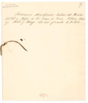 "Observaciones atmosfericas: Sacadas del Periodico del Sol en Mehico, de los meses de Enero, Febrero, Marzo, Abril y Mayo del año presente de 1825"