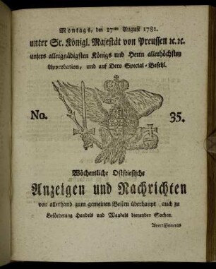 No. 35. Montags, den 27ten August 1781.