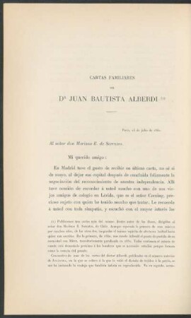 Cartas familiares del Dr. Juan Bautista Alberdi [Continuación]