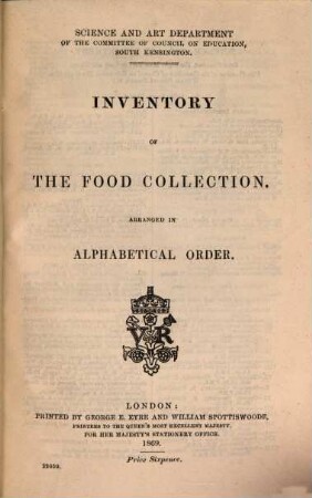Inventory of the food collection : arranged in alphabetical order