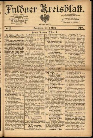 Erste Ausgabe vom Samstag, den 09. April 1898.