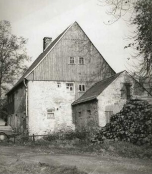 Dörnthal (Pfaffroda-Dörnthal), Hauptstraße 178. Wohnstallhaus (Hof Nr. 115). Giebelansicht mit Anbau