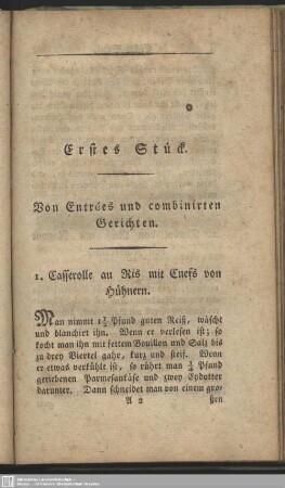Erstes Stück. Von Entrées und combinirten Gerichten