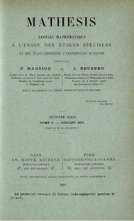 TOME I - JUILLET 1891.
