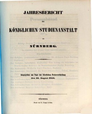 Jahresbericht der Königlichen Studienanstalt zu Nürnberg. 1853