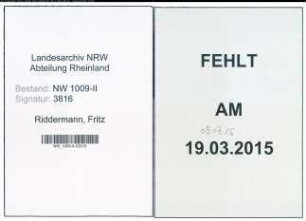 Entnazifizierung Fritz Riddermann , geb. 19.10.1902 (Schuhfabrikant)