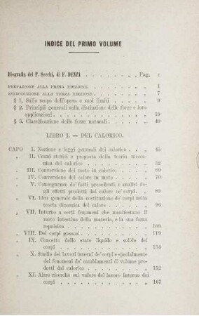 Indice del primo Volume.