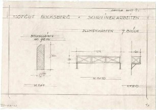 Littmann, Max; Bocksberg; Hofgut, Stallgebäude - Blumenkasten - Schreinerarbeiten (Ansichten, Detail)