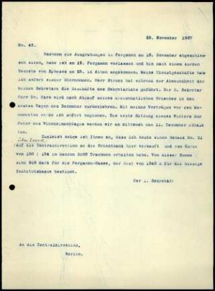 Bericht des ersten Sekretars an die Zentral-Direktion