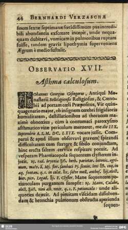 Observatio XVII. Asthma calculosum