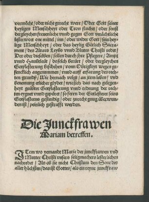 Die Junckfrawen Mariam betreffen.