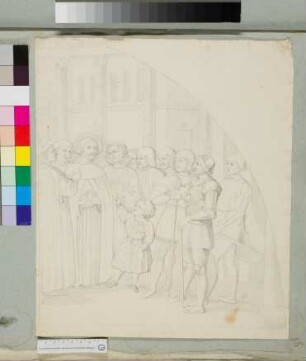 nach dem Fresko der Erwählung des Hl. Ambrosius in der Katharinenkapelle von S. Clemente in Rom