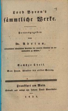 Lord Byron's sämmtliche Werke, 6. Don Juan : fünfter bis eilfter Gesang