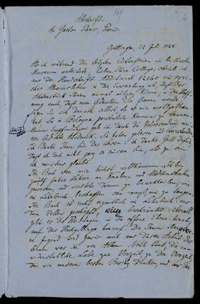 Nr. 2: Brief von Gaston Paris an Paul de Lagarde, in einer Abschrift von Anna de Lagarde, Göttingen, 22.7.1888
