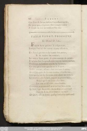 Fable Vingt-Troisieme. Le Cheval & l'Ane.
