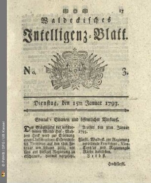 No. 3. Dienstag, den 15ten Januar 1793