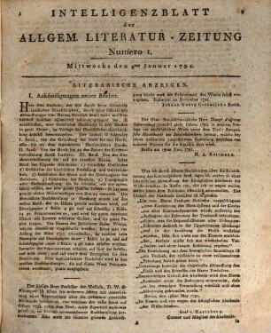 Allgemeine Literatur-Zeitung. Intelligenzblatt der Allg. Literaturzeitung : vom Jahre .... 1792, 1792