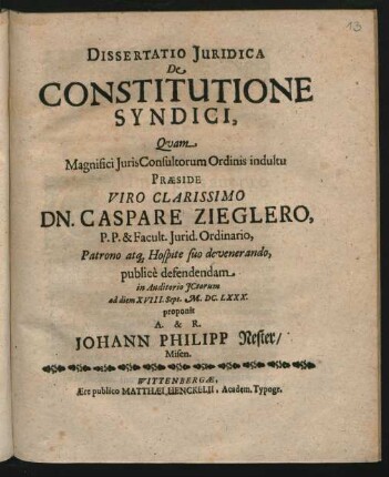 Dissertatio Iuridica De Constitutione Syndici