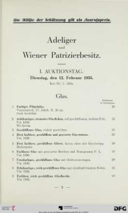 I. Auktionstag: Dienstag, den 12. Februar 1935 (Nr. 1-228)