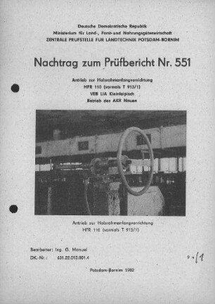 Antrieb zur Halsrahmenfangvorrichtung HFR 110