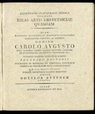 Dissertatio Inauguralis Medica Exhibens Ideas Artis Obstetriciae Quasdam