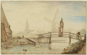 Kanallandschaft mit Brücke und Windmühle